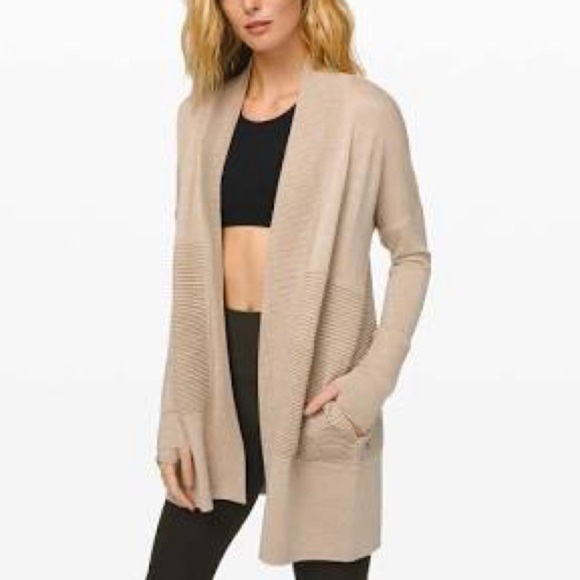 LULULEMON sit in lotus wrap ii heathered sandlot merino wool cardigan size 8 - Picture 1 of 12